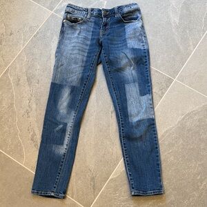 Dark Blue with Patches of light, Straight-Leg Cropped Jeans